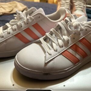Adidas White and Coral Sneakers